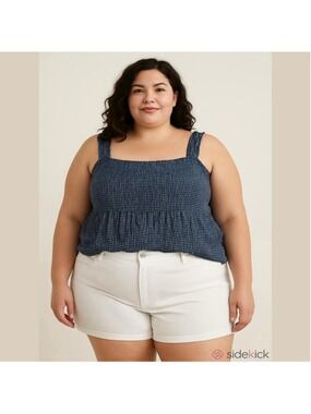 weekend Suzanne Betro gingham blue picnic tank top rayon size 4X